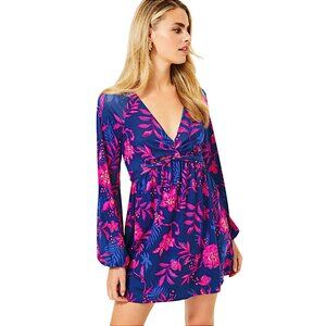 Lilly Pulitzer Loralei Skirted Romper in Fuschia And Blue NWT - Large